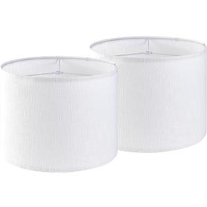 White Linen Lampshades Set of 2 Large, Drum Lamp Shade 16" Top x 16" Bottom x 10" High (Spider) Modern Lamp Shades for Table Lamps & Floor Lamp - Lampshades Replacement,Required Assembly -By GO&SO
