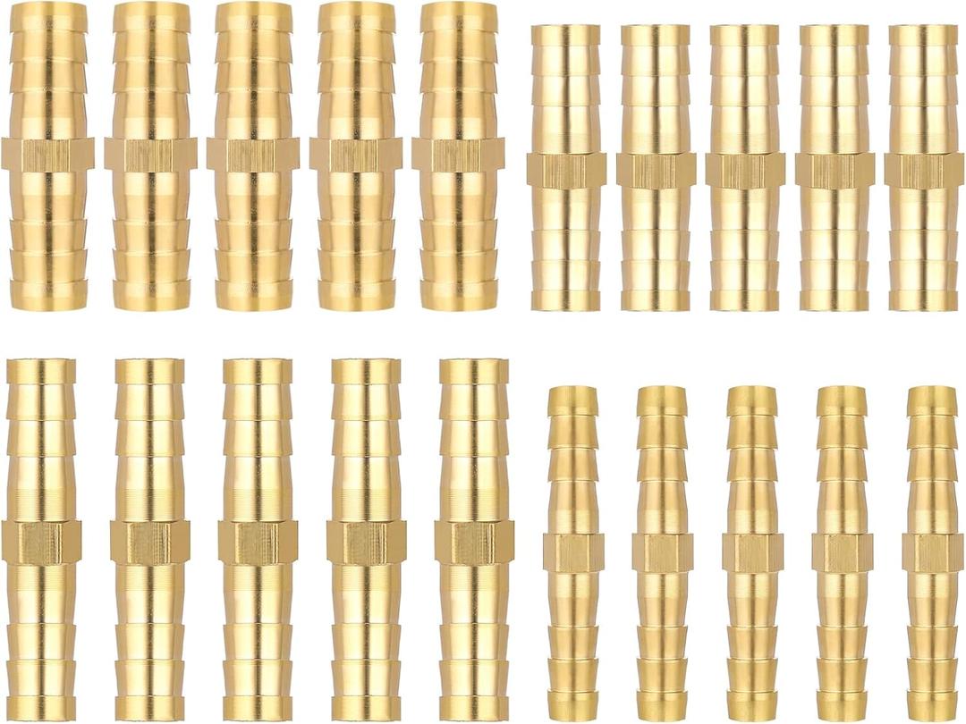 Giantree 20PCS Brass Hose Barb Fitting, 1/4" 5/16" 3/8" 1/2" (6 mm/8 mm/10 mm/12 mm) Barb Splicer Mender Hose Fittings, Brass Hoses Barbs Adapter Barbs Fittings for Air/Fuel/Water/Oil Hoses