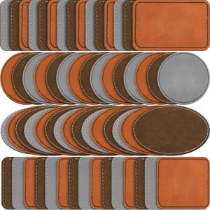 Dunzy 60 Pcs Blank Leatherette Hat Patches Laserable Leatherette Patch Iron on Heat Press with Adhesive Leather Patches for Hats Clothes Repair(Khaki, Golden Brown, Gray,3 x 2 Inches)