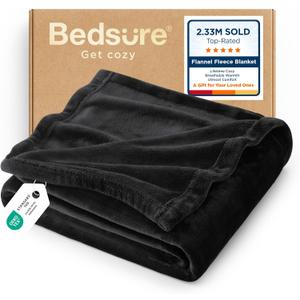 Bedsure GentleSoft Fleece Blanket Twin Size Black - 300GSM Lightweight Plush Fuzzy Cozy Soft Warm Blanket for Bed, Sofa, Couch, Travel, Camping, 60x80 inches