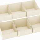 DIMJ Clothing Organizer Storage Boxes - 6 Packs Fabric Trapezoid Storage Baskets, Fabric Bins for Closet with Front Handle, Closet Cubes Organizer for Parents Renters Students RV Owners (Beige)