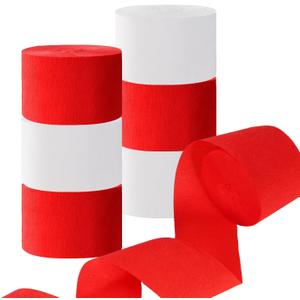 CC wonderland zone 6 Rolls White Red Crepe Paper Streamers ffor Wedding Engagement Valentine's Day Birthday Party Decorations,82 feet Long 1.77 inch Wide