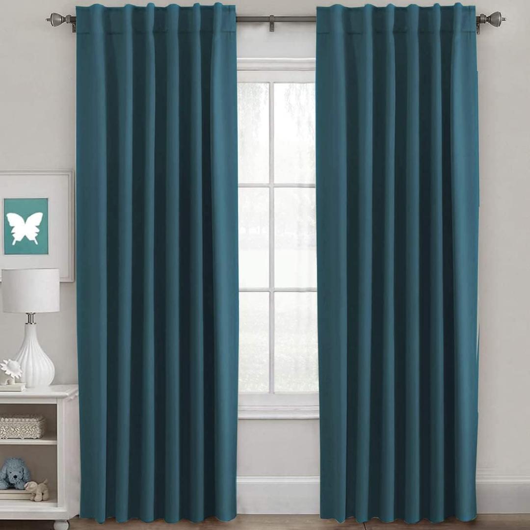 H.VERSAILTEX Blackout Curtains Thermal Insulated Window Treatment Panels Room Darkening Blackout Drapes for Living Room Back Tab/Rod Pocket Bedroom Draperies, 52 x 84 Inch, Dark Teal, 2 Panels
