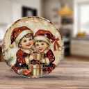 Round Metal Sign Christmas Wreath Vintage Festive Art Farmhouse Decor for Home Kitchen Bar Cafe Bedroom 12 * 12inch