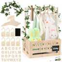 Jupwalz Wooden Baby Shower Crate Closet With Hangers, Letters, Dividers - Easy Assembly Basket for Newborn Boys Girls - Pregnancy Gifts for New Parents