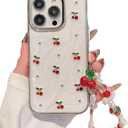 Cute Case for iPhone 16 Pro Max,Red Cherry Pearls with Phone Charm Chain,Pearlized Fruit Case for Women Girls Designed Shockproof