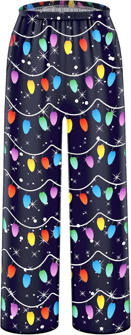 HONGTEYA Girls Christmas Pants with Pockets Soft Long Loose Kids Plaid Bottom Indoor Outdoor Xmas Holiday 8-14 Years (Blue)