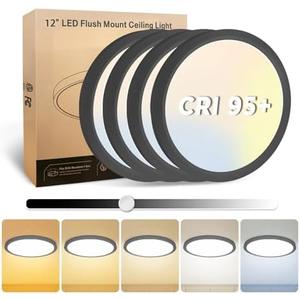 EOSMILE 4Pack 12 Inch LED Flush Mount Ceiling Light, 25W, 3000LM, CRI 95+, 2700K-5000K 5CCT & Dimmable, Black Round Surface Flat Panel Light for Hallway, Kitchen, Bedroom, Laundry Room