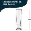Libbey Stockholm Pilsner Beer Glasses Set of 4, 14.5oz, Tall, Slender Pint Glasses for Pilsner, Kolsch, Lager, and More, Unique Beer Gift Set