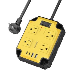 8-Outlets Heavy Duty Power Strip with 4 USB Ports(2 USB-C), Industrial Magnetic Surge Protector Power Strip 15 Amps/1200 Joules, 6.5 Ft Multi-Plug Electric Extension Cord for Workshop Garage (Yellow)