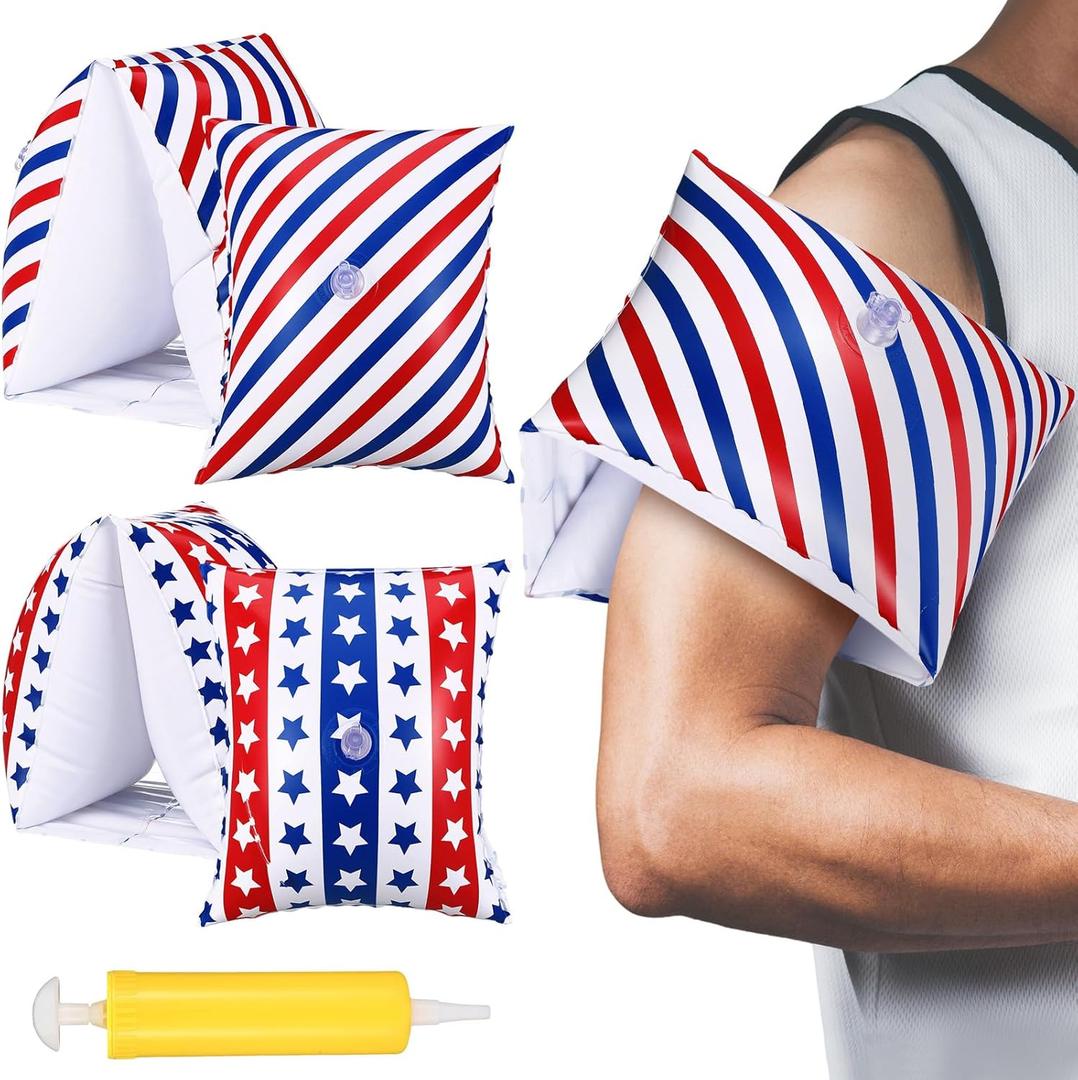 4 Pack 4th of July Adult Arm Floaties for Summer 250th Anniversary Patriotic Inflatable Water Wings Memorial Day American Pool Arm Float Women Men Water Swimming Ring for Swimming Pool Party