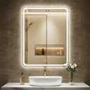 28" x 36" LED Bathroom Mirror with 3D Backlit, 3 Color Temperature Adjustable Brightness Anti-Fog Memory Function ETL Listed IP44 Waterproof Wall Mounted Easy to Install
