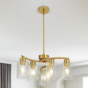 KUSSCO Modern Chandeliers for Dining Room 6-Light Gold Chandelier Seeded Glass Pendant Lights Kitchen Island for Living Room Foyer Bedroom E26 Base