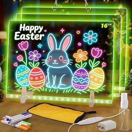 LED Drawing Board – Acrylic Transparent Writing Pad, Dry Erase LED Board with 7-Color Pens | Foldable Stand Drawing Tablet, Educational Art Supplies for Kids Teens Girls Boys Classroom Travel Home