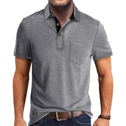 Men’s Athletic Short Sleeve Polo Shirts Casual Moisture Wicking Golf Shirts Buttons Collared Solid T Shirts with Pocket Light Gray, 1XL Men’s Athletic Short Sleeve Polo Shirts Casual Moisture Wicking Golf Shirts Buttons Collared Solid T Shirts with Pocket Light Gray, 1XL