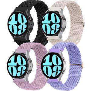 20mm Braided Elastic Bands for Samsung Galaxy Watch 7/FE/6/6 Classic 40mm 44mm 43mm 47mm 42mm 46mm Solo Loop Band, Adjustable Stretchy Nylon Fabric Sport Wristbands for Samsung Watch 7/6/5/4 (Black/Starlight/Lilac/Lavender)