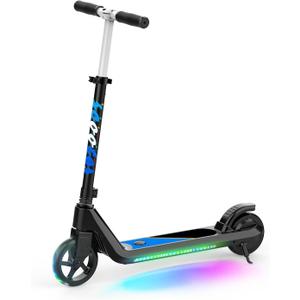 Electric Scooter for Kids Age 6-10, Kick-Start Boost Scooter with Adjustable Speed and Height, Flash Wheel & Deck Lights (Black)