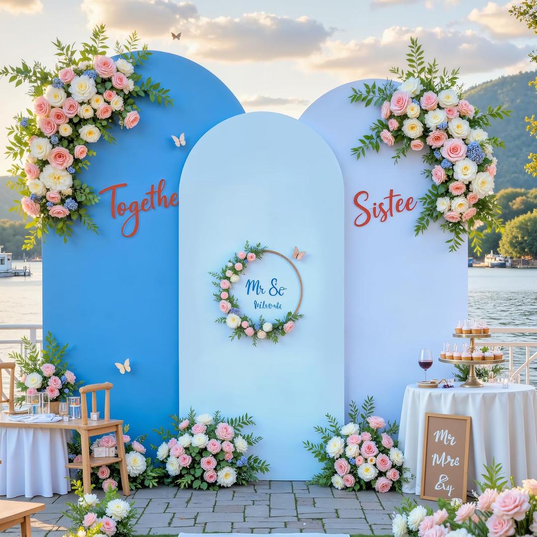 Wedding Arch Backdrop Cover 6FT 6.6FT 7.2FT, Gradient Blue Arch Covers Set of 3 Stretchy Backdrop Spandex Arch Stand Covers for Birthday Balloon Party Ceremony Banquet Baby Shower Decoration, 6 x 6.6 x7.2 FT