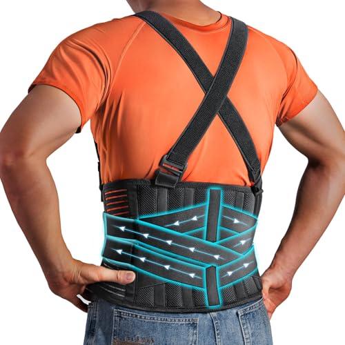 QIBODA Plus Size 4XL/5XL Work Back Brace with 2 Removable Suspender Straps, Back Posture Corrector for Heavy Lifting Safety Protector, Back Support Belt for Men Women in Construction, Warehouse Jobs