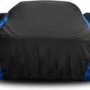 Car Cover Waterproof All Weather for Automobiles, Outdoor Heavy Duty Full Exterior Covers for Sedan(194"-208") (Fit Sedan Length 194-208 inch, Black-Blue)