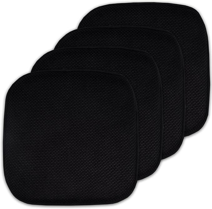 Sweet Home Collection Cushion Memory Foam Chair Pads Honeycomb Nonslip Back Seat Cover 16" x 16" , Black 4 Pack