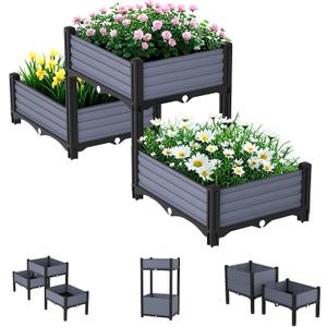 Planter Box Raised Garden Bed with Reinforced Support Rods, Drainage Grid, Multi-Combination Options for Vegetables, Flowers, and Herbs, Ideal for Balcony, and Patio Gardening (Black/Gray)