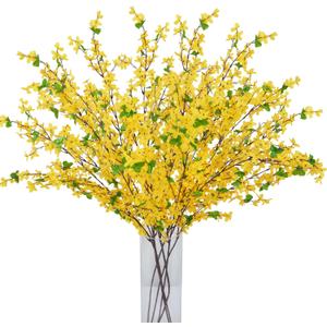 6Pcs Artificial Forsythia Branches 35" Yellow Long Stem Artificial Flowers for Tall Vase Fake Silk Flowers Forsythia Stems for Home Table Centerpiece Kitchen Decorations