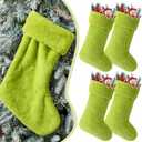 JOVITEC 4 Pieces 20 Inch Green Christmas Stockings Faux Fur Snowy Christmas Stockings Xmas Fireplace Hanging Stocking Candy Gift Bags for Holiday Decorations