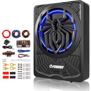 NEW 10" 1200W Subwoofer, BLUE Slim Underseat Car Subwoofer and Amp Package.Under-Seat Subwoofer with Amp, Individual Control for Low Pass/Gain/Boost Bass.Deep Bass Perfect for Truck/SUV/Jeep/MPV
