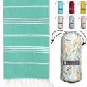 BAY LAUREL Turkish Beach Towel with Travel Bag 39 x 71 Quick Dry Sand Free Lightweight Large Oversized Towels Light (Holiday Green)