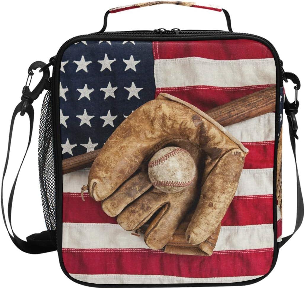 Lunch Box Bag Vintage Ball Baseball American Flag Lunchbox Insulated Thermal Cooler Ice Adjustable Shoulder Strap for Women Men Boys Girls Lunch Box Bag Vintage Ball Baseball American Flag Lunchbox Insulated Thermal Cooler Ice Adjustable Shoulder Strap for Women Men Boys Girls
