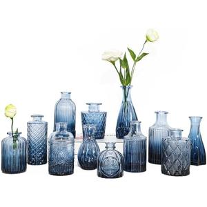 TBWIND 11Pcs Blue Glass Bud Vases Set, Small Vases for Flowers, Perfect for Centerpieces at Parties, Baby Showers, Weddings, Events, Graduation Season, Great Gifts for Office & Home Décor