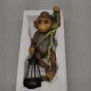 Solar Light Outdoor Monkey Statues Brown 7.48 Inch Resin Chimpanzee Baby Monkey Climbing on Vine with LED Lantern Waterproof Hanging Figurine with Hook for Yard Garden Wall