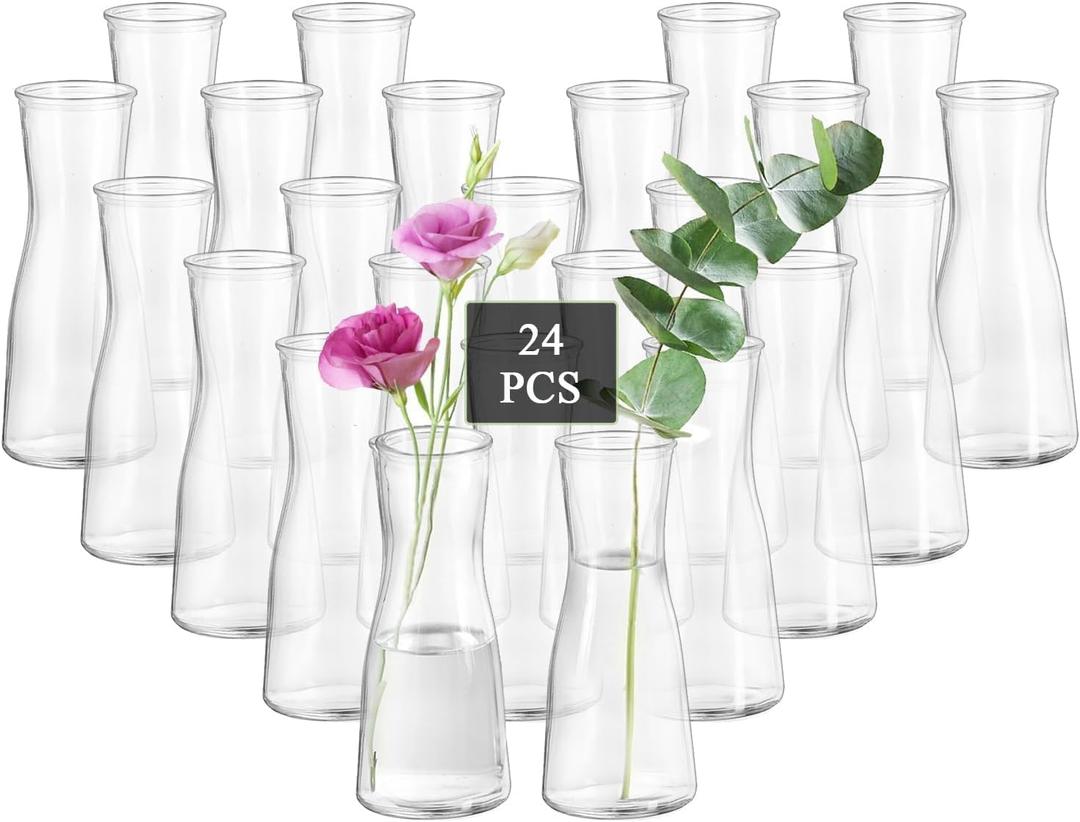 Glasseam Glass Bud Vases for Centerpieces: Clear Flower Vase Set of 24 Modern Small Vases for Flowers Minimalist Cute Decorative Vases for Decor Wedding Table Dining Room Decoration