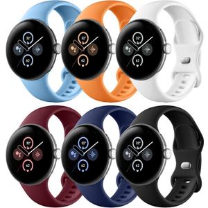 Maledan Compatible with Google Pixel Watch 4 Band 41mm 45mm/Google Pixel Watch 3/2/1 Band Women Men, 6 Pack Soft Silicone Waterproof Sport Wristband Replacement Straps for Pixel Smartwatch Accessory (4-Blue/Orange/White/Red/Dark blue/Black)