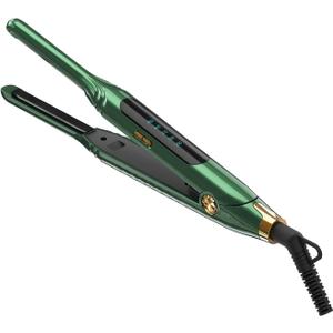Small Flat Irons for Short Hair, 15s Ultra Fast Heat Up Pencil Flat Iron, Negative Ions Mini Flat Iron for Edges, 3/10'' Travel Hair Straightener with LED Display Auto Shut OffGreen