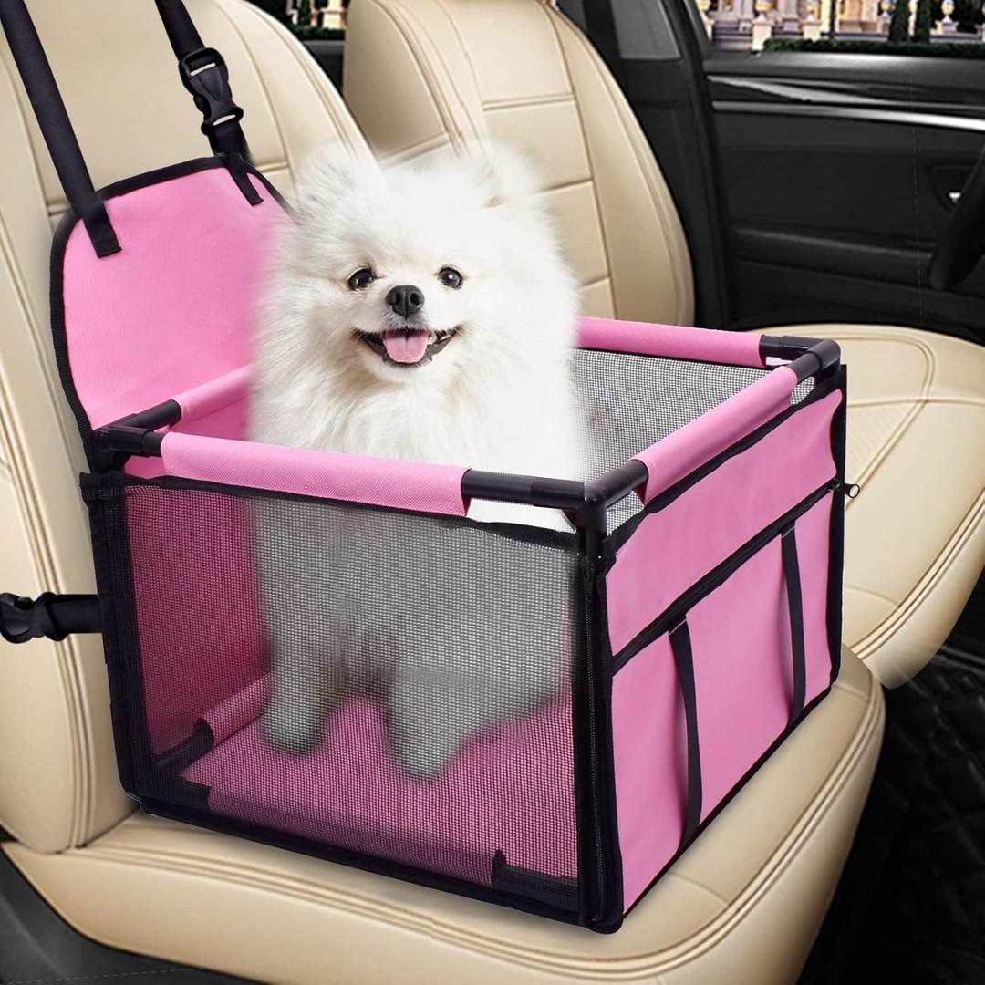 SWIHELP Dog Car Seat Puppy Portable Pet Booster Car Seat with Clip-On Safety Leash and Stable Fram, Anti-Collapse,Perfect for Small Pets