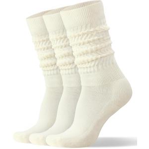 Women's Slouch Scrunch Socks Retro Knee High Soft Stack Chunky Cozy Boot Socks For Women Size 6-11 (3 Pairs Beige)