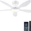 Ceiling Fans with Lights, 46 inch Modern Low Profile Ceiling Fan with Light and Remote App Control, Flush Mount, Quiet DC Reversible, Dim Led Ceiling Fan for Bedroom Kitchen Indoor/Outdoor Patio White