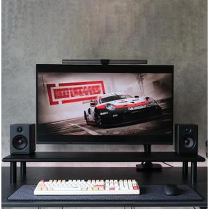 Bamboo Dual Monitor Stand Riser, Supports 2 Monitors, Printer, Heavy TV up to 300 lbs and 75 Inches (Black)
