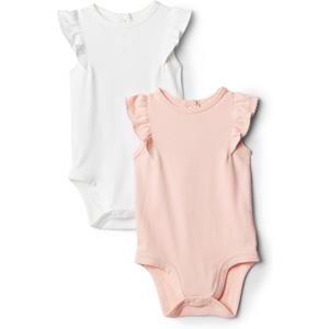 Amazon Essentials x Sofia Grainge Baby Girls' Cotton Ruffle Sleeve Bodysuit with Embroidered Detail, Pack of 2 (3-6 Months, Light Pink/White)