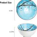 4.5 Inch Japanese Apricot Blossom Bowls,4 Colors Porcelain Rice & Soup Bowls, Available in 2, 4, or 6-Piece Sets, Elegant Floral Design (Set of 6)