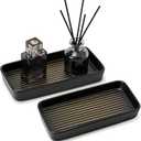 Bathroom Vanity Tray for Countertop,2PC Rectangle Striped Tray, Decorative Bathroom Organizer for Scrubber, Lotion Bottles, Perfume, Jewelry, Candle, Key Trinket Ring(Small, Black) (Black Color With Golden Stripes-2 Pcs)