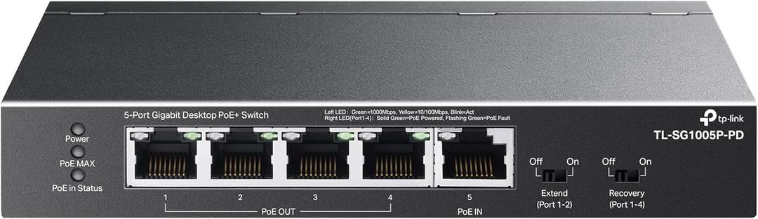 TP-Link TL-SG1005P-PD | 5 Port Passthrough Gigabit Ethernet Switch | 1 PoE++ in@90W, 4 PoE+ Output up to 66W | Plug & Play | Extend Mode | QoS, IGMP, Auto Recovery | PoEPowered ONLY, Free Expert Help