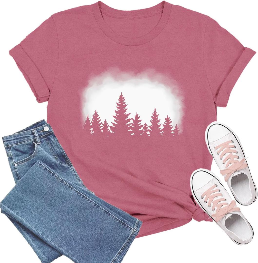 Hiking Shirts Women Nature T-Shirt Outdoor Camping Tee Tops (Pink, XL)
