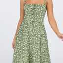 YATHON Summer Mini Corset Sun Dress for Women Short Casual Square Neck Lace Up Floral Beach Vacation Dresses with Pockets (Green, S)
