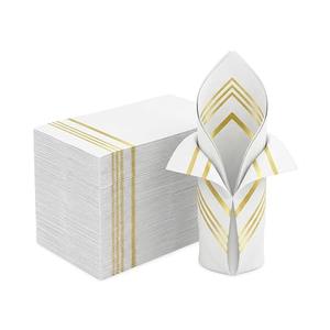 EiPibaibyi Paper Napkins Disposable with Gold Stripe Design,100 Pcs Elegant Guest Paper Towels Set,Soft Hand Paper Towels for Bathroom,Party,Birthday,Great Napkins Everyday,Cocktail Napkins