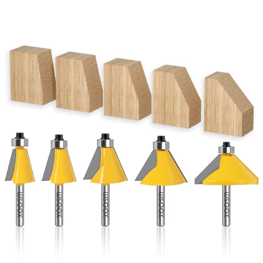 WSOOX 5PCS Chamfer Router Bits with 1/4" Shank Bevel Edge Forming Router bits (11.25,15,22.5,30,45.)