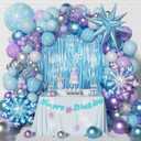 212pcs Frozen Balloon Arch Garland Kit, Blue Purple White Balloons with Fringe Curtain Snowflake Balloons Birthday Banner for Winter Wonderland 3th 4th Frozen Birthday Party Decorations