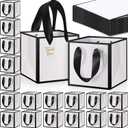 Kolldenn 50 Pcs Small Gift Bags with Handles Metallic Paper Square Wedding Favor Bags Bulk with DIY Blank Thank You Tags for Birthday Bridal Shower Thank You Party Favor (6 x 6 x 6 Inches,White)